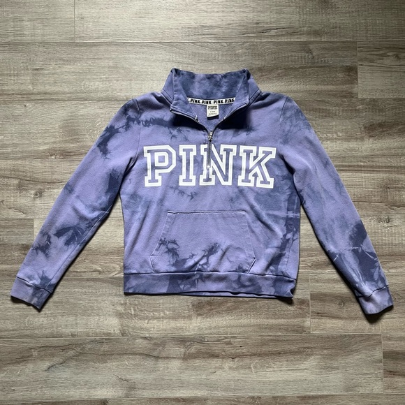 victoria’s secret ‘PINK’ quarter zip crewneck tie dye sweater - Picture 1 of 4